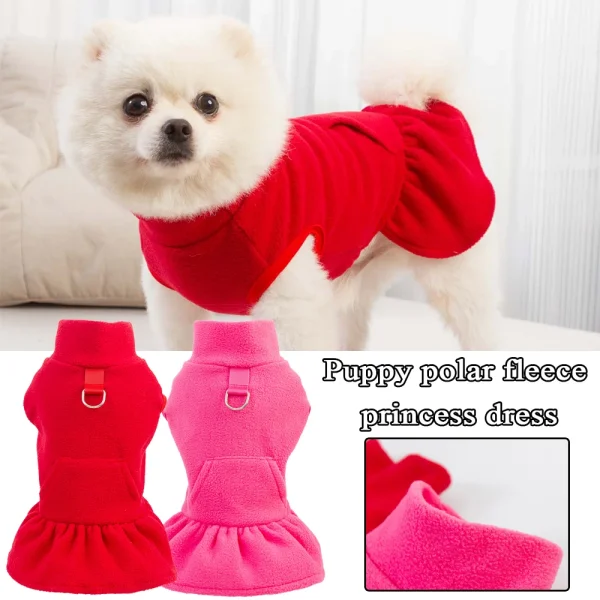 Solid Color High Collar Fleece Pet Dress Pullover For Small Dogs 1