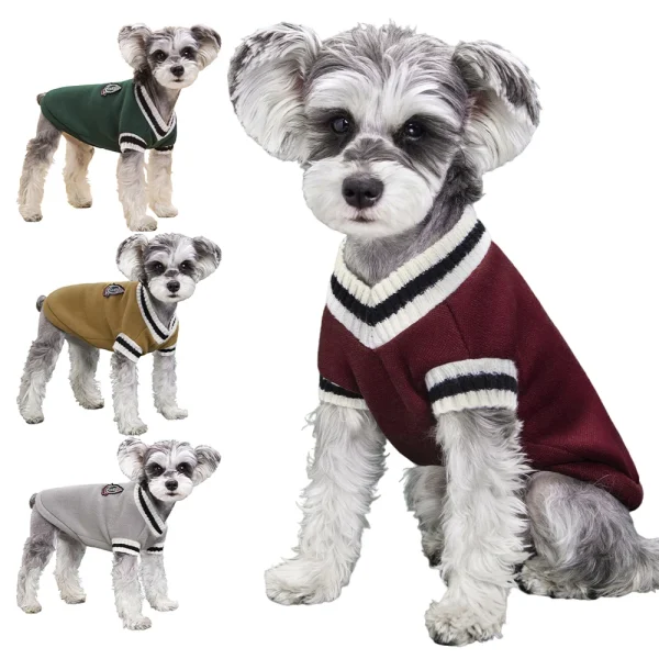 Dog Cat Sweater College Style V-neck Puppy Knitted Wear 1