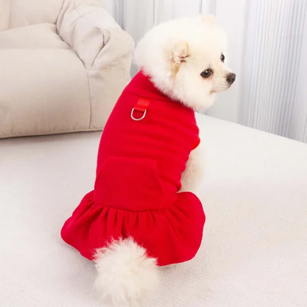 Solid Color High Collar Fleece Pet Dress Pullover For Small Dogs 2