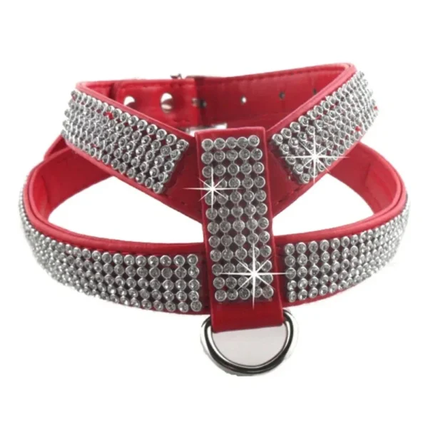 PU Leather Rhinestones Dog Harness 3