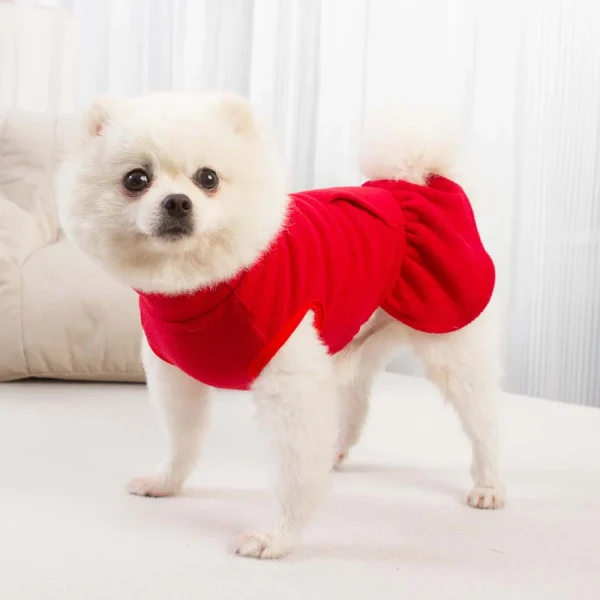 Solid Color High Collar Fleece Pet Dress Pullover For Small Dogs 3