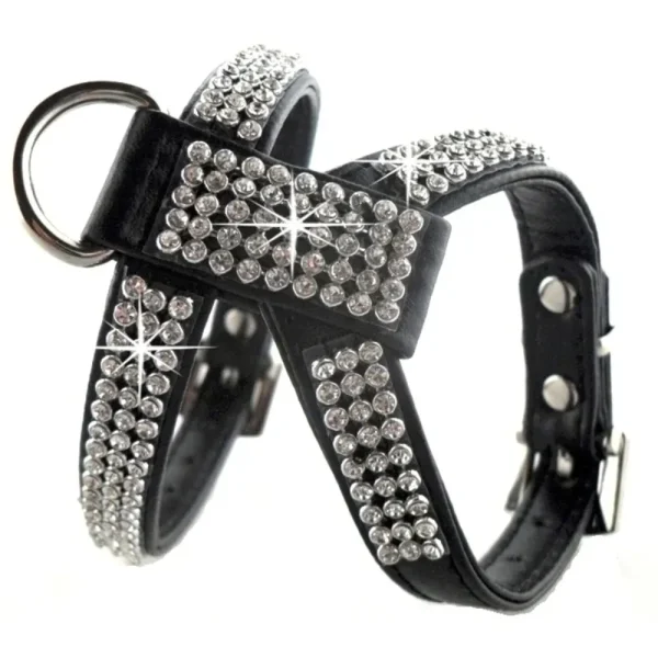 PU Leather Rhinestones Dog Harness 2