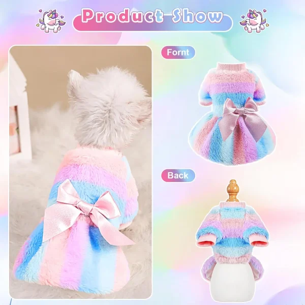 Rainbow Stripe Plush Princess Dog Dress for Small Dogs 5