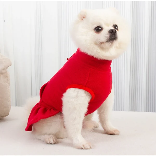 Solid Color High Collar Fleece Pet Dress Pullover For Small Dogs 4