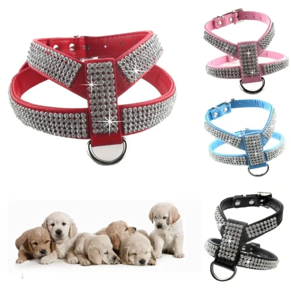 PU Leather Rhinestones Dog Harness 1